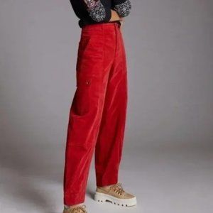 Anthropologie Tapered Corduroy Pants Red Size 8P NWT